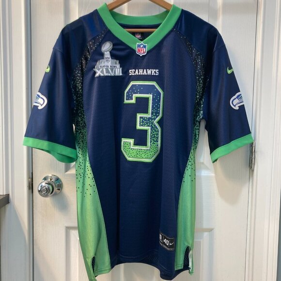 Russell Wilson Super Bowl 48 NFL Nike Onfield Football Jersey Size 40 M/L - Picture 7 of 7